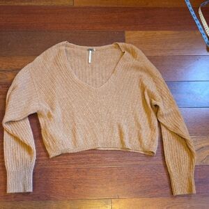 Free People Cashmere Women's V-Neck Light Rust/camel Colored Sweater